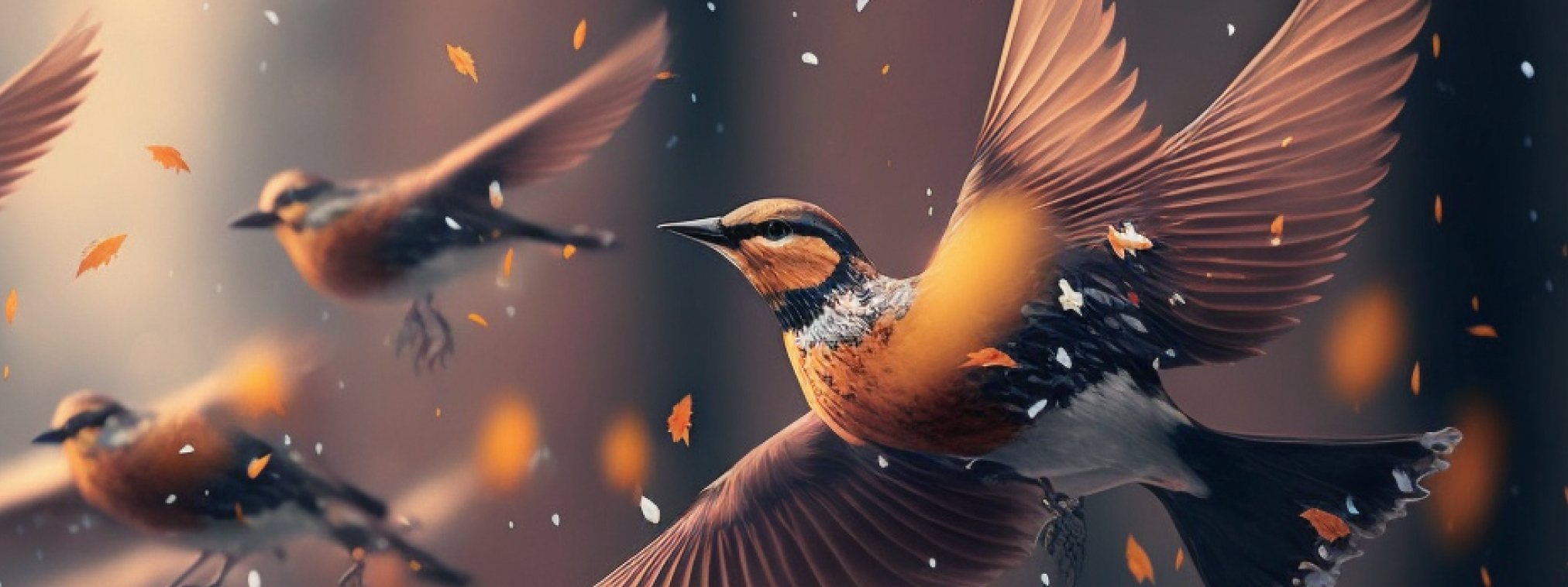 Imagen de pájaros volando, generada con inteligencia artificial. Para portada de blog sobre la importancia de hacer balance en los proyectos antes de ir a por nuevos objetivos.